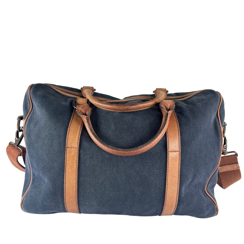 Y2K VTG Fossil Messenger Bag Navy Blue Canvas Leather Laptop Satchel Academia - Picture 4 of 16